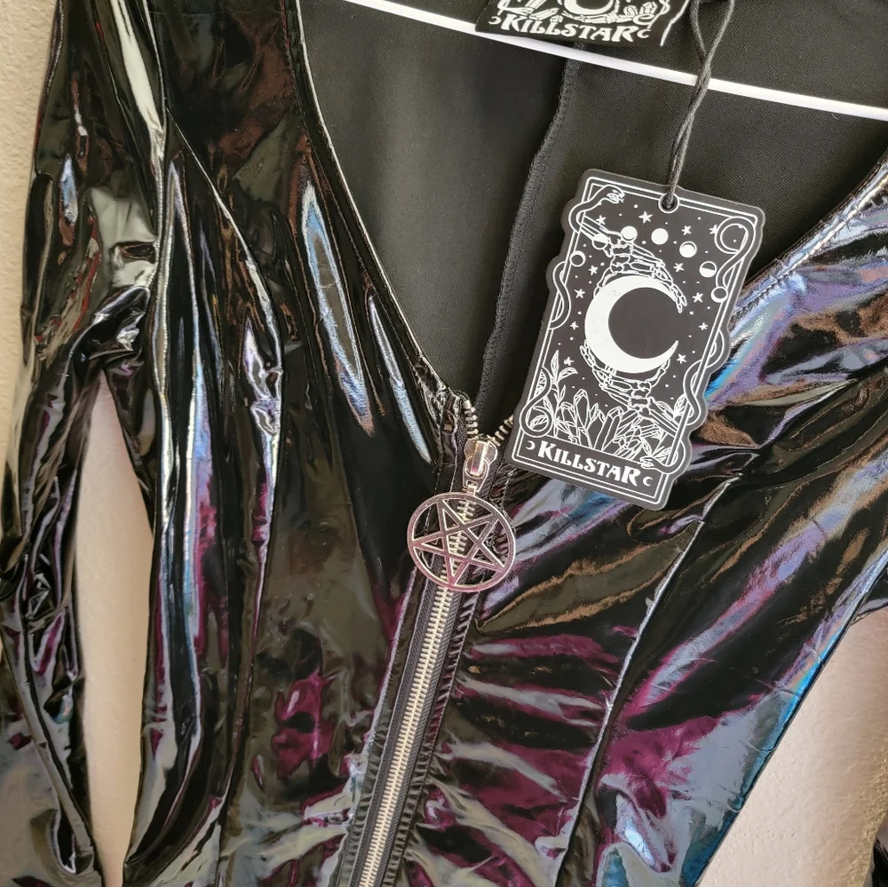Killstar Black Vinyl Long-Sleeve Midi Dress - Picture 6 of 7